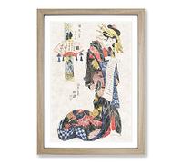 Big Box Art Courtesan Aizome of The Ebiya by Kikukawa Eizan Framed Wall Art Picture Print Ready to Hang, Oak A2 (62 x 45 cm)