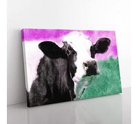 Big Box Art Cow in The Meadow Painting Canvas Wall Art Print Ready to Hang Picture, 76 x 50 cm (30 x 20 Inch), Turquoise, Black, White, Pink, Brown