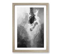 Big Box Art Cracked Acoustic Guitar in Abstract Framed Wall Art Picture Print Ready to Hang, Oak A2 (62 x 45 cm)