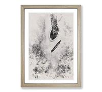 Big Box Art Cracked Acoustic Guitar Watercolour Framed Wall Art Picture Print Ready to Hang, Oak A2 (62 x 45 cm)