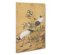 Big Box Art Cranes by Lang Shining Painting Canvas Wall Art Framed Picture Print, 30 x 20 Inch (76 x 50 cm), Cream, Green, Beige, Brown