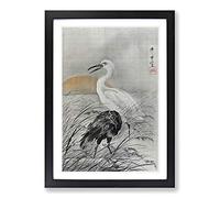 Big Box Art Cranes in The Marsh by Kawanabe Kyosai Framed Wall Art Picture Print Ready to Hang, Black A2 (62 x 45 cm)