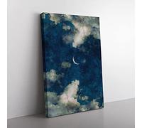 Big Box Art Crescent Moon Through The Clouds Painting Canvas Wall Art Print Ready to Hang Picture, 76 x 50 cm (30 x 20 Inch), Red, Grey, Black, Blue