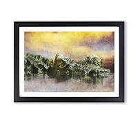 Big Box Art Crocodile Painting Framed Wall Art Picture Print Ready to Hang, Black A2 (62 x 45 cm)
