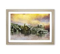 Big Box Art Crocodile Painting Framed Wall Art Picture Print Ready to Hang, Oak A2 (62 x 45 cm)