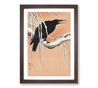 Big Box Art Crow on a Snowy Branch by Ohara Koson Framed Wall Art Picture Print Ready to Hang, Walnut A2 (62 x 45 cm)