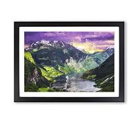 Big Box Art Cruise Ships Passing by Norway in Abstract Framed Wall Art Picture Print Ready to Hang, Black A2 (62 x 45 cm)