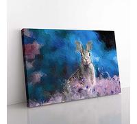 Big Box Art Curious Hare in Abstract Canvas Wall Art Print Ready to Hang Picture, 76 x 50 cm (30 x 20 Inch), Blue, Teal, Lavender, Blue, Lavender