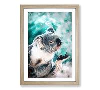 Big Box Art Cute Koala Bear in Abstract Framed Wall Art Picture Print Ready to Hang, Oak A2 (62 x 45 cm)