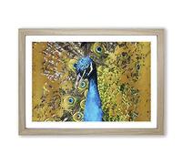Big Box Art Dazzling Peacock Bird in Abstract Framed Wall Art Picture Print Ready to Hang, Oak A2 (62 x 45 cm)