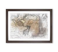 Big Box Art Deer Stag in an Autumn Forest Sketch Framed Wall Art Picture Print Ready to Hang, Walnut A2 (62 x 45 cm)
