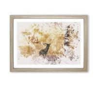 Big Box Art Deer Stag in an Autumn Forest Watercolour Framed Wall Art Picture Print Ready to Hang, Oak A2 (62 x 45 cm)
