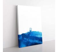 Big Box Art Deer Upon The Hill in Abstract Canvas Wall Art Print Ready to Hang Picture, 76 x 50 cm (30 x 20 Inch), White, Blue, Turquoise
