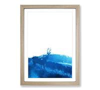 Big Box Art Deer Upon The Hill in Abstract Framed Wall Art Picture Print Ready to Hang, Oak A2 (62 x 45 cm)