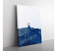Big Box Art Deer Upon The Hill Painting Canvas Wall Art Print Ready to Hang Picture, 76 x 50 cm (30 x 20 Inch), White, Blue, Turquoise