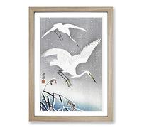Big Box Art Descending Egrets by Ohara Koson Framed Wall Art Picture Print Ready to Hang, Oak A2 (62 x 45 cm)