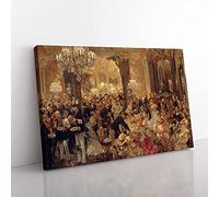 Big Box Art Dinner at The Ball by Adolph Menzel Canvas Wall Art Print Ready to Hang Picture, 76 x 50 cm (30 x 20 Inch), Cream, Cream, Brown