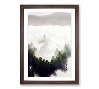 Big Box Art Distant Temple by Yokoyama Taikan Framed Wall Art Picture Print Ready to Hang, Walnut A2 (62 x 45 cm)