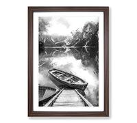 Big Box Art Docked Rowing Boat in The Mountains Framed Wall Art Picture Print Ready to Hang, Walnut A2 (62 x 45 cm)