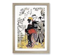 Big Box Art Drunk with Flowers by Torii Kiyonaga Framed Wall Art Picture Print Ready to Hang, Oak A2 (62 x 45 cm)