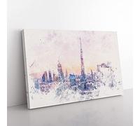 Big Box Art Dubai Skyline Watercolour Canvas Wall Art Print Ready to Hang Picture, 76 x 50 cm (30 x 20 Inch), White, Grey, Black