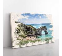 Big Box Art Durdle Door Cliffs Dorset Seascape French Cream Canvas Wall Art Print Ready to Hang Picture, 76 x 50 cm (30 x 20 Inch), Multi-Coloured
