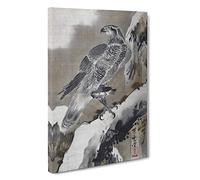 Big Box Art Eagle Holding a Small Bird by Kawanabe Kyosai Painting Canvas Wall Art Framed Picture Print, 30 x 20 Inch (76 x 50 cm), Grey, Black