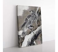 Big Box Art Eagle Holding a Small Bird by Kawanabe Kyosai Painting Canvas Wall Art Print Ready to Hang Picture, 76 x 50 cm (30 x 20 Inch), Grey, Black