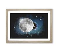 Big Box Art Earth Behind The Moon Paint Splash Framed Wall Art Picture Print Ready to Hang, Oak A2 (62 x 45 cm)