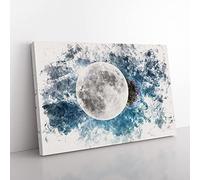 Big Box Art Earth Behind The Moon Watercolour Canvas Wall Art Print Ready to Hang Picture, 76 x 50 cm (30 x 20 Inch), Blue, Teal, Red, Grey