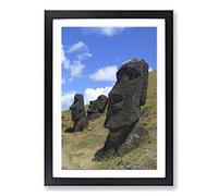 Big Box Art Easter Island Head Stones Framed Wall Art Picture Print Ready to Hang, Oak A2 (62 x 45 cm)