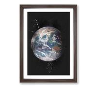 Big Box Art Eastern Hemisphere of Earth Paint Splash Framed Wall Art Picture Print Ready to Hang, Walnut A2 (62 x 45 cm)