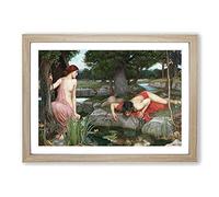 Big Box Art Echo and Narcissus by John William Waterhouse Framed Wall Art Picture Print Ready to Hang, Oak A2 (62 x 45 cm)