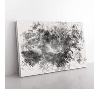 Big Box Art Eclipse of The Moon Watercolour Canvas Wall Art Print Ready to Hang Picture, 76 x 50 cm (30 x 20 Inch), Black, Grey