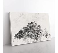 Big Box Art Edinburgh Castle in Scotland Watercolour Canvas Wall Art Print Ready to Hang Picture, 76 x 50 cm (30 x 20 Inch), White, Olive, Green, Black, Grey, Greige