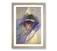 Big Box Art Edmund C. Tarbell The Blue Veil Framed Wall Art Picture Print Ready to Hang, Oak A2 (62 x 45 cm)