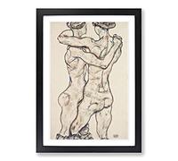 Big Box Art Egon Schiele Naked Girls Embracing Framed Wall Art Picture Print Ready to Hang, Oak A2 (62 x 45 cm)