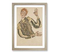 Big Box Art Egon Schiele Self Portrait (8) Framed Wall Art Picture Print Ready to Hang, Oak A2 (62 x 45 cm)