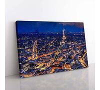 Big Box Art Eiffel Tower Paris Skyline at Dusk in Abstract Canvas Wall Art Print Ready to Hang Picture, 76 x 50 cm (30 x 20 Inch), Blue, Lavender, Brown