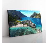 Big Box Art El Nido in The Philippines Painting Canvas Wall Art Print Ready to Hang Picture, 76 x 50 cm (30 x 20 Inch), Black, Turquoise, Blue