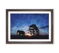 Big Box Art Elephant at Sunset Painting Framed Wall Art Picture Print Ready to Hang, Walnut A2 (62 x 45 cm)