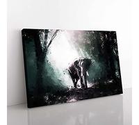 Big Box Art Elephant Roaming in a Green Forest in Abstract Canvas Wall Art Print Ready to Hang Picture, 76 x 50 cm (30 x 20 Inch), Black, White, Grey