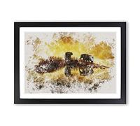 Big Box Art Elephants at Sunset Watercolour Framed Wall Art Picture Print Ready to Hang, Black A2 (62 x 45 cm)