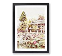 Big Box Art Ella Du Cane Japanese Oriental Lotus at Kyomidzu Framed Wall Art Picture Print Ready to Hang, Oak A2 (62 x 45 cm)