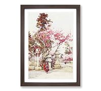 Big Box Art Ella Du Cane Japanese Oriental Plum Blossoms & Lanterns Framed Wall Art Picture Print Ready to Hang, Walnut A2 (62 x 45 cm)