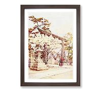 Big Box Art Ella Du Cane Japanese Oriental White Cherry at Kitano Framed Wall Art Picture Print Ready to Hang, Walnut A2 (62 x 45 cm)