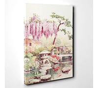 Big Box Art Ella Du Cane Japanese Oriental Wisteria in a Kyoto Garden Canvas Wall Art Print Ready to Hang Picture, 30 x 20 Inch (76 x 50 cm), Multi-Coloured