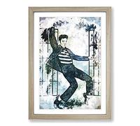 Big Box Art Elvis Presley Dancing in Abstract Framed Wall Art Picture Print Ready to Hang, Oak A2 (62 x 45 cm)