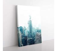 Big Box Art Empire State Building in New York in Abstract Canvas Wall Art Print Ready to Hang Picture, 76 x 50 cm (30 x 20 Inch), White, Teal, Turquoise, Teal, Blue