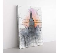 Big Box Art Empire State Building Sunset in Abstract Canvas Wall Art Print Ready to Hang Picture, 76 x 50 cm (30 x 20 Inch), White, Grey, Pink, Black